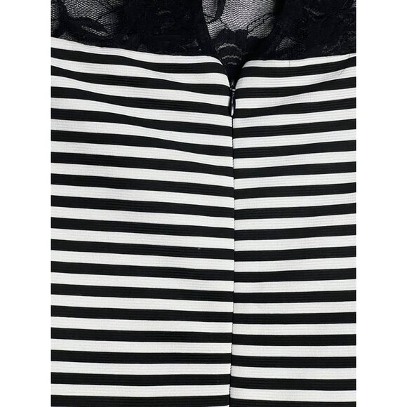 Ava & Yelly Black White Striped Cold-Shoulder Dress Lace Neckline Fit & Flare Si - Picture 10 of 16